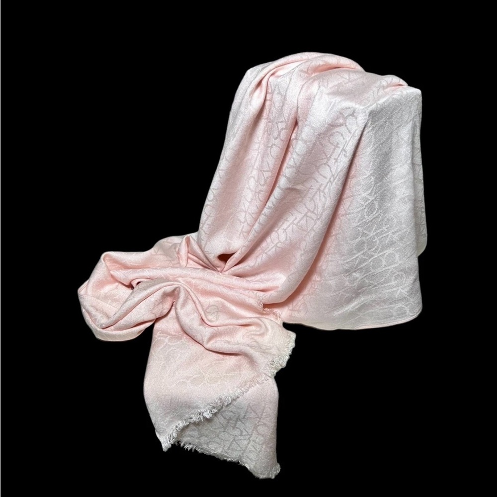 Light powder pink Calvin Klein Cream Monogram Scarf - Picture 3 of 9